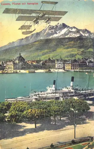 L080 Schweiz 1997 LUPO85 Luzern Pilatus und Flugzeug Dampfer Postkarte