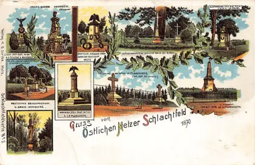A099 Deutschland 1910 Gruss vom Oestlichen Metzer Schlachtfeld Denkmäler Postkarte