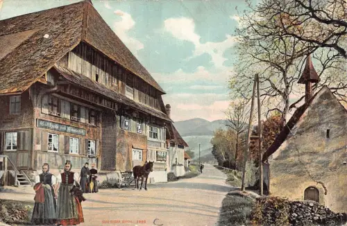 L198 Deutschland Schwarzwald Trachten Gallhaus Hotel Pferd lith Postkarte