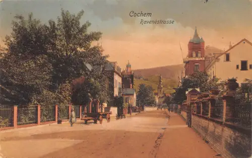 A099 Deutschland 1908 Cochem Ravenestraße Straßenwagen Vintage Postkarte