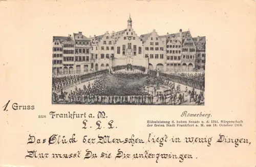 L015 Deutschland Gruss aus Frankfurt Römerberg Buergerschaft Vintage Postkarte