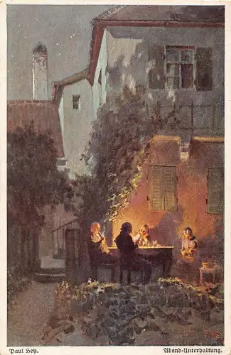 A100 Künstlerkarte 1924 Ubend Unterhaltung signiert Paul Hey People Tischpostkarte