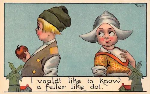 Love Romance Dutch Couple A Feller like dot Windmills Apple Postkarte