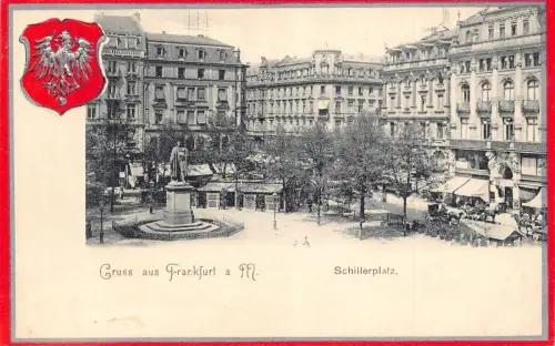 L015 Deutschland Gruss aus Frankfurt Schillerplatz Prägemantel Vintage Postkarte