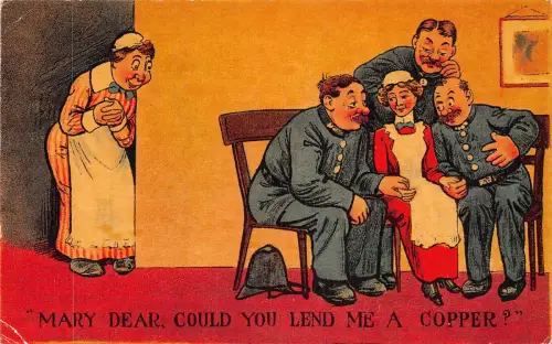 Comic Humor Offiziere flirten mit Dienstmädchen Könnten Sie mir ein Kupfer leihen? Postkarte