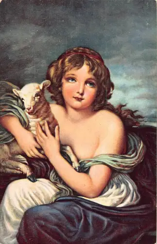 Art Girl Hugs Goat Unschuld von Jean Baptiste Greuze Vintage Postkarte