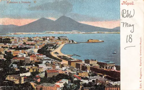 C081 Italien Panorama e Vesuv Vintage Postkarte