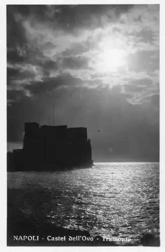 C085 Italien Napoli Castel dell'Ovo Tramonto Vintage Postkarte
