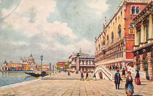 C081 Italien Venezia Il Molo e Palazzo Ducale Vintage Postkarte