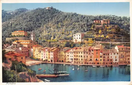 C080 Italien Portofino Panoramablick Boote 1934 Vintage Postkarte