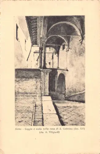 C085 Italien Siena Loggia e scala nella casa di S.Caterina Vintage Postkarte