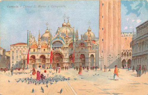 C081 Italien Venezia Chiesa S. Marco e Campanile Vintage Postkarte