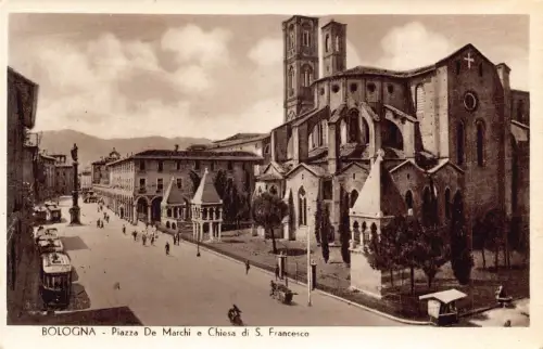 C083 Italien Bologna Piazza de Marchi e Chiesa di S. Francesco Vintage Postkarte