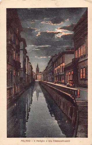 C084 Italien Milano Il Naviglio e Via Fatebenefratelli Vintage Postkarte