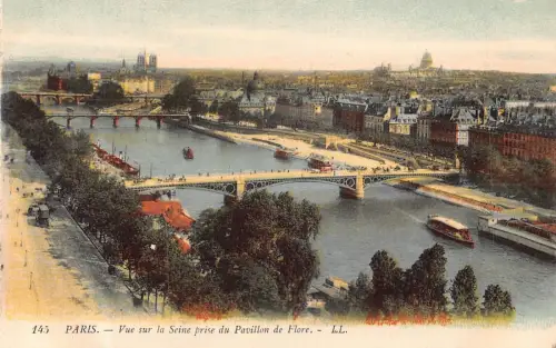 Frankreich Paris Vue sur la Seine prise du Pavillon de Flore Boote Vintage Postkarte