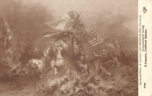 Frankreich Salon de Paris Les Nations Alliees Die Alliierten Kunst Flaggen Schlacht Postkarte