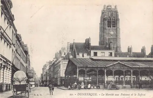 Frankreich Dunkerque La Marche aux Poissons et Beffroi Fischmarkt Vintage Postkarte