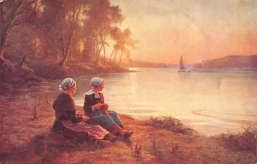 Frankreich am Odetufer Frauen Strickkunst Vintage Postkarte