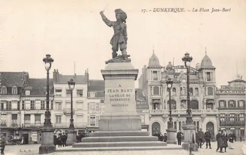 Frankreich Dunkerque La Place Jean Bart Kino Palast Geschäfte Vintage Postkarte