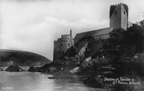 England Dartmouth Castle und St Petrox Kirche Vintage Postkarte