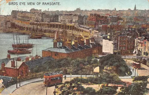 England 1907 Birds Eye of Ramsgate Doppeldecker Straßenbahn Vintage Postkarte