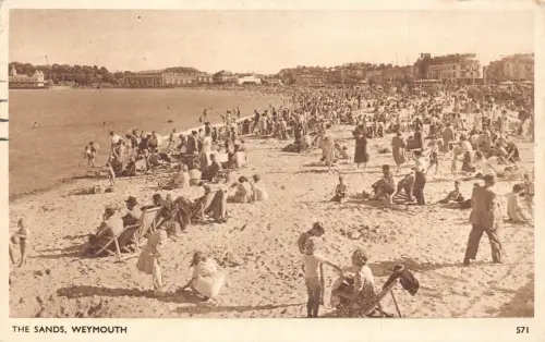 England 1955 The Sands Weymouth Beach Chair Lounges Vintage Postkarte