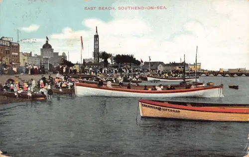 England 1905 East Beach Southend-on-Sea Boats Vintage Postkarte