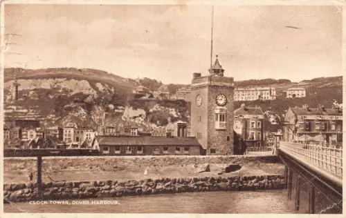 England 1927 Clock Tower Dover Harbour Vintage Postkarte