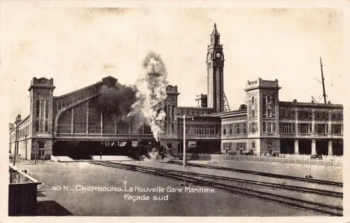 Frankreich Cherbourg Nouvelle Gare Maritimer Bahnhof Dampfzug Postkarte