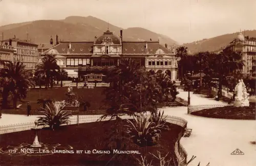 Frankreich schöne Les Jardins et Casino Municipal Vintage Postkarte