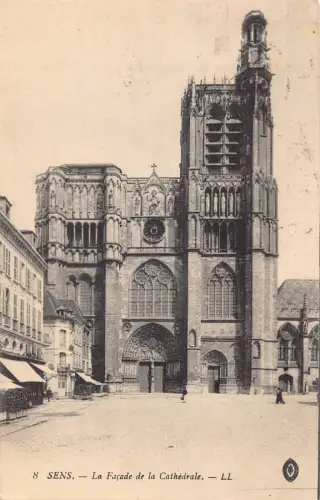 C076 Frankreich Sens La Facade de la Cathedrale Vintage Postkarte