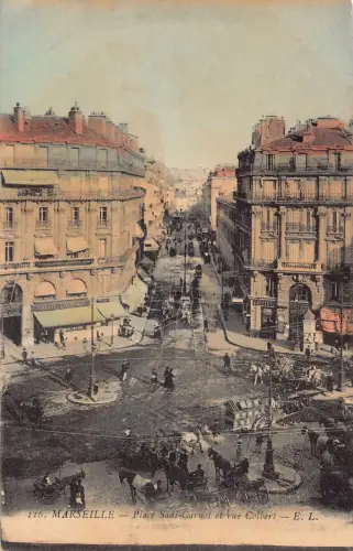 C074 Frankreich Marseille Place Sadi Carnot et rue Colbert Vintage Postkarte