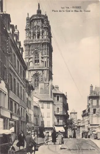 C074 Frankreich Rodez Place de la Cite et Rue du Terral Vintage Postkarte