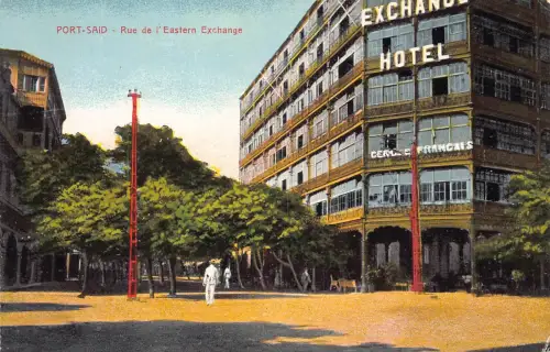 A977 Ägypten Port Said Rue de l'Eastern Exchange Hotel Vintage Postkarte