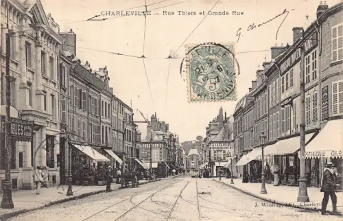 C066 Frankreich Charleville Rue Thiers et Grande Rue Vintage Postkarte
