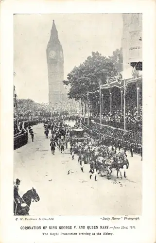 A984 Königliche Krönung von König George V Queen Mary 1911 Kutsche in Abtei Postkarte