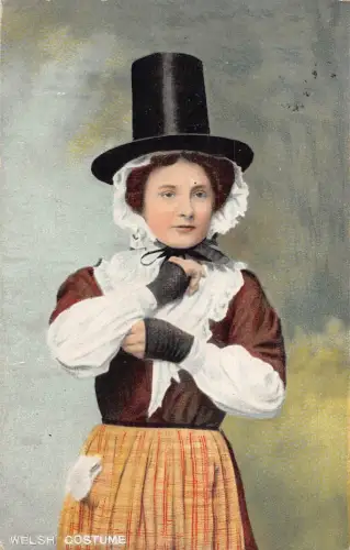 A981 Hübsches walisisches Mädchen in traditioneller Tracht Volkskultur 1907 Vintage Postkarte