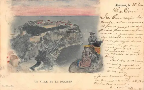 A966 Monaco 1900 Ville et le Rocher Frauen beim Picknick Vintage Postkarte