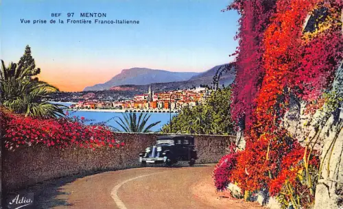 C049 Frankreich Menton vue prise de la Frontiere Franco-Italienne Vintage Postkarte