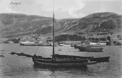 A956 Norwegen Bergen Bootshafen Vintage Postkarte