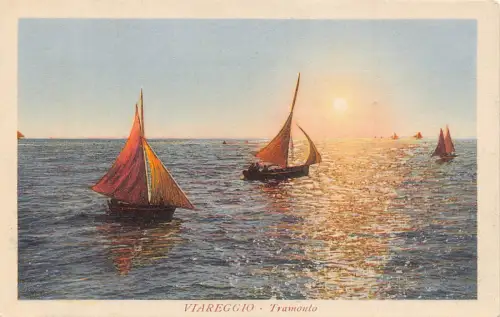 A956 Italien Viareggio Tramonto Segelboote Vintage Postkarte