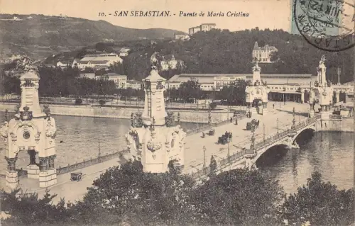 A957 Spanien 1912 San Sebastian Puente de Maria Cristina Brücke Vintage Postkarte