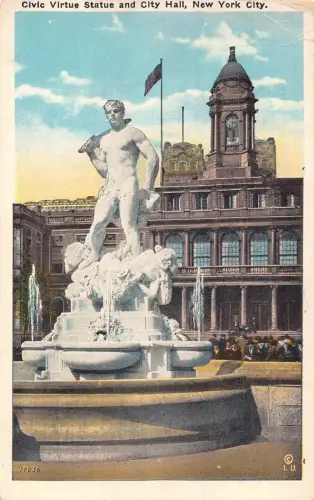 A955 US New York City Civic Virtue Statue und Rathaus Vintage Postkarte