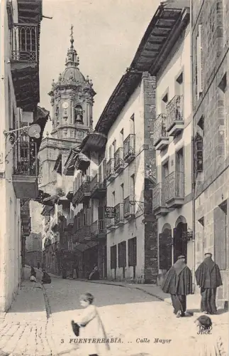 A954 Spanien Hondarribia Fuenterrabia Calle Mayor Vintage Postkarte