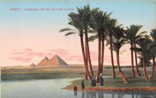 A940 Ägypten Landschaft mit Pyramiden von Gizeh Vintage Postkarte
