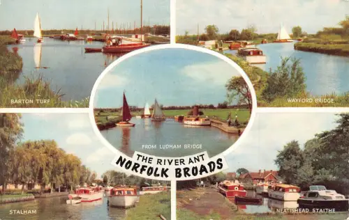 A952 England The River Ant Norfolk Broads Stalham Segelboote Vintage Postkarte