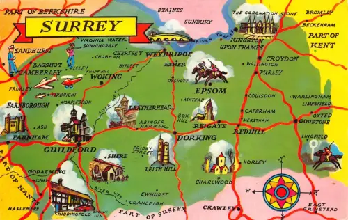 A952 England Touristische Karte von Surrey Vintage Postkarte