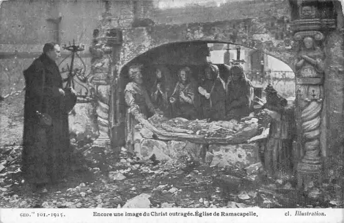 C061 Frankreich Ramscapelle Kirche - Beschädigte Christus Skulptur Vintage Postkarte