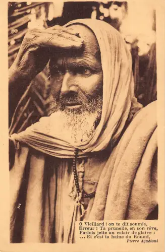 A973 Algerien Ureinwohner alter Mann aus dem Süden in Gewand ethnisches Gedicht Vintage Postkarte