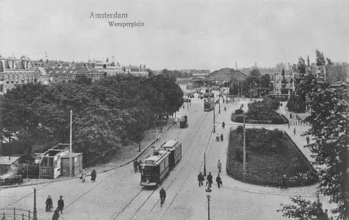 A962 Niederlande Amsterdam Weesperplein Straßenbahn Vintage Postkarte
